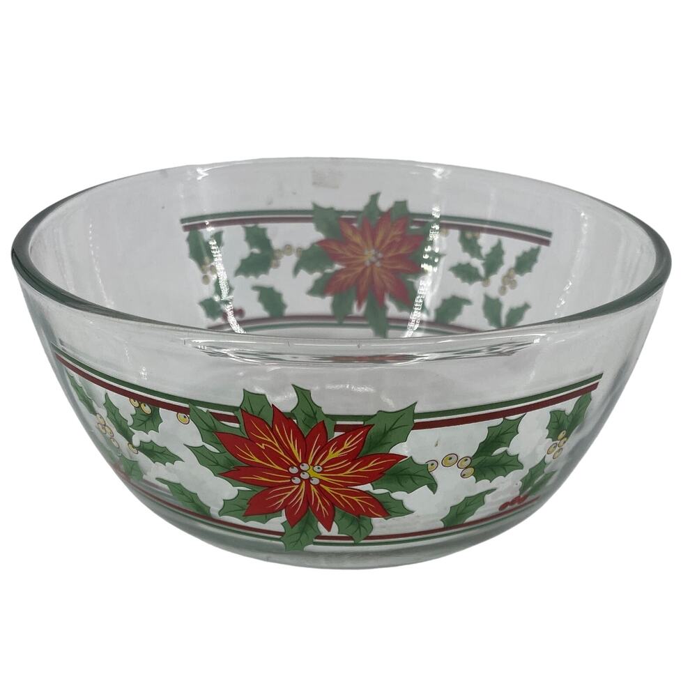 VTG KIG Malaysia Poinsettia Ribbons 6" Round Vegetable Bowl Christmas Holiday